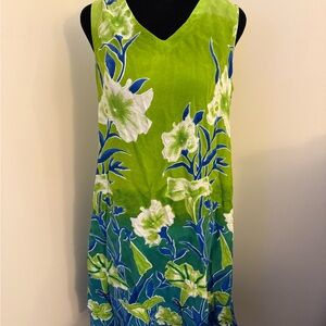 Floral Green and Blue Sleeveless Dress